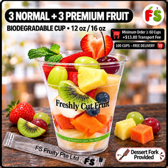 Biodegradable Cup, , 3 Normal + 3 premium fruits
12'Oz -180g± | 16'Oz - 240g±