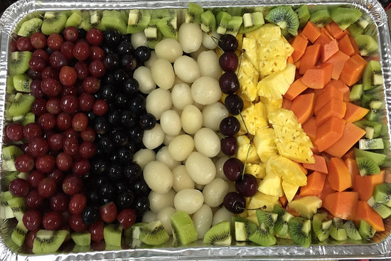 Fruits Platter G, 5KG , Big Aluminium Tray   ( L 50cm, W 30cm) 
Mixed fruits:
Seedless Grapes|Rambutan|Pineapple|Papaya|
Deco: Green Kiwi and Cherry